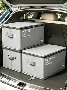 1pc Foldable Zipper Storage Box, Can Be Laid Flat When Not In Use To Save Space, Suitable For Car Trunk, Wardrobe And Bedroom Miscellaneous Storage - A - View 2