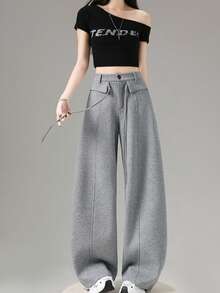 Autumn/Winter Fashion Versatile Design Drawstring Casual Slimming Loose Curved Leg Straight Leg Sweatpants - Grey - View 2
