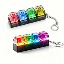 1pc Glowing Mechanical Keyboard Keychain Fidget Toy, Transparent LED Button Stress Relief Toy, Portable Sensory Anxiety Relief Pendant, Backpack Key Chain, Gift For Teens And Adults - Multicolor - View 5