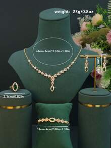 5pcs 18K Gold Plated Luxury Series Elegant Style Water Drop Design Necklace Bracelet Earrings Ring Set Suitable For Women Daily Wear Date Party Friends Gift - Water Droplet Design Set - View 3