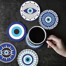 6pcs Blue Mandala & Animal Art Coasters Set, Suitable For All 4 Seasons, Exquisite Wooden Pattern Design, Ideal For Kitchen, Living Room Or Patio Tabletop, Perfect Gift For Friends And Family, Decorative Coasters - - A - View 3