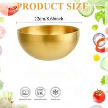 1-2pcs 9 Inch Gold Stainless Steel Soup Bowls, Deep Mixing Bowls, Double-Layer Insulated Salad Containers, Durable Ramen Rice Noodle Bowls, Thermal Sashimi Plates, Suitable For Home Restaurant Buffet BBQ - View 7