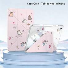 Pola Kucing & Hati Cetak UV Datar, Perlindungan Penuh Anti Jatuh & Tahan Guncangan, Casing Pelindung Tablet Lipat Y, Pelat Belakang Akrilik dengan Slot Pena, Kompatibel dengan Model /Honor/ dan Xiaoxin - MultiWarna - View 1