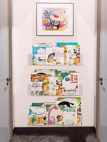 1pc Acrylic Wall-Mounted Bookshelf, Transparent Minimalist No-Drill Wall Hanging Magazine Rack - Transparent - View 5