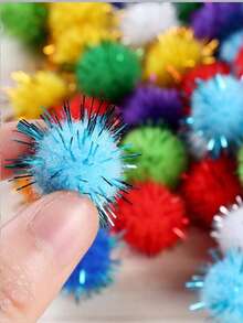 100pcs Cat Toy Balls, Random Colors, 2.5cm Plush Balls, Pet Cat Toy Balls, Plush Stress Relief Interactive Toy Balls - Multicolor - View 3
