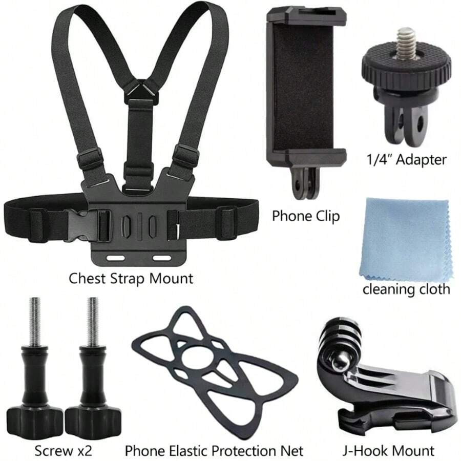  Head Strap & Chest Strap Harness Mount Kit, Cell Phone Clip & Action Camera Accessories For First Person Vlog, Compatible With D*JI Osmo, AKASO, SJCAM, Phone, Sam*Ung - View 1