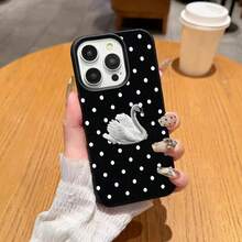 1件個性化天鵝波點圖案美學圖案黑色液態直邊手機殼，適用於 iPhone 16/16 Pro/16 Plus - 彩色 - 查看 2