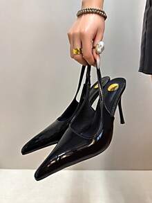 2026 Early Spring Sexy Pointed Toe Slingback Sandals Women's Super High Heel Stiletto Closed Toe Party Annual Meeting Shoes - Black - View 9