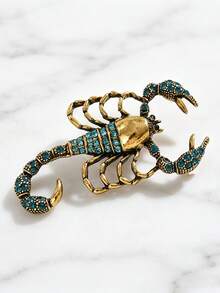 Vintage Distressed Blue Rhinestone Scorpion Brooch, Versatile Everyday Accessory - A - View 11