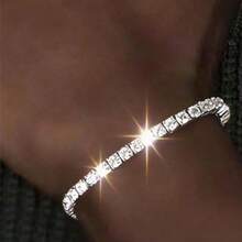 2pcs Cubic Zirconia Jewelry Set, Tennis Zirconia Chain Necklace And Bracelet Combo, Fashion Hip Hop Style Gift - Necklace + Bracelet - View 3