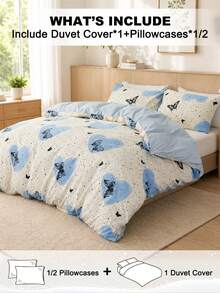 2/3pcs Heart Pattern Duvet Set, Ultra-Soft Breathable Microfiber For All Seasons. Washable, Pill/Shrink/Wrinkle Resistant. Fits INS & Country Styles, King/Queen/Full/Twin. Great For Home, Dorm, Apartment, Guest Room, Rentals & Gifts. - Multicolor - View 2