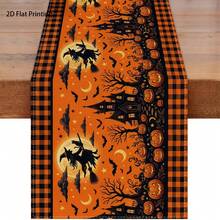 Halloween Table Runner, Buffalo Plaid Border Witch Haunted House Pumpkin Bat Moon Print Table Runner, Holiday Party Dining Table Decor For Halloween Home Kitchen Decoration - 180 X 30 cm - View 8