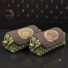 Cute Hedgehog Polka Dot Pencil Case Student Stationery Storage Bag Multifunctional Large Capacity Pencil Box Dirt-Resistant Stationery Organizer - Green - View 3