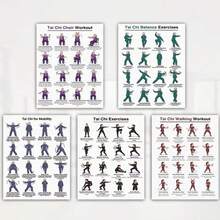 5-Piece Tai Chi Exercise Poster Set, Balance And Flexibility Training Charts, Seated Tai Chi And Walking Guide, Home Gym Wall Decor, Unframed Instructional Fitness Art Prints - 5-piece Set - View 8