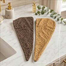 1pc Multi-Purpose Super Absorbent Leopard Print Hair Drying Cap, Made Of Soft Coral Fleece Material, Quick Drying, Suitable For Normal And Curly Hair, Soft Quick Drying Cap, Bath Cap, Absorbent Cap, Dry Hair, Bath Accessory - Multicolor - View 12