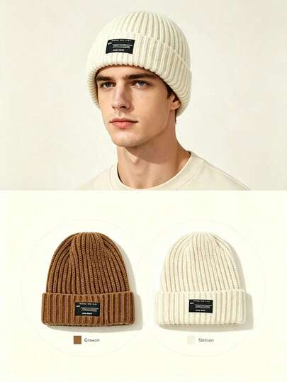 1/2pcs Unisex Warm Knitted Beanie Hat, Soft Stretch Autumn Winter Ski Cap, Cozy Thermal Skull Hat For Men Women Outdoor Cold Weather Casual Wear
