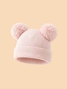 1PC Toddler Cute Double Pom Pom Folded Cuff Beanie, Simple Comfortable Knitted Hat, Suitable For Toddler Autumn/Winter Daily Home Wear, Outdoor Outfits, Warm Casual Winter Hat, Can Be Given As A Gift - Multicolor - View 11