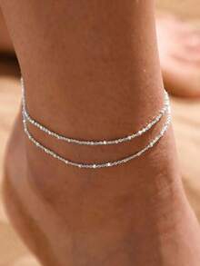 Women's Everyday Versatile Anklet, Fashion Beach Party Accessory - Silver - View 3