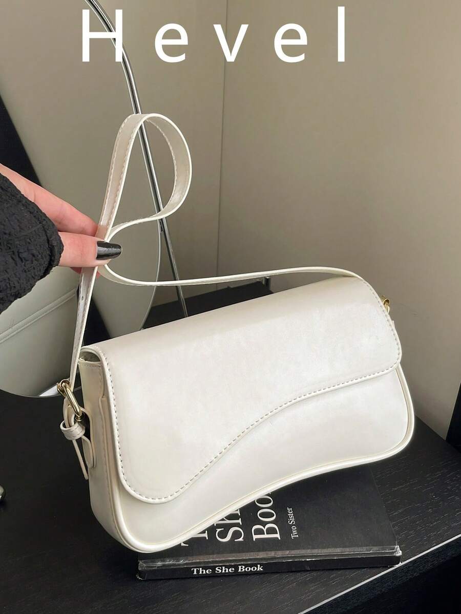 Hevel,1pc Women's Solid Color PU Fashion Underarm Bag, Versatile Shoulder Bag,Bags For Woman,White Bag - White - View 1