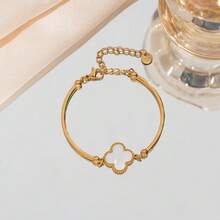 asmodee Gold Plated Four Leaf Clover Bangle Bracelet For Women, Color Enamel Cuff Bracelet Adjustable Daily Party Jewelry Gift - Bracelet Style - View 6