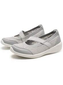 Skechers Sepatu Mary Jane Wanita dengan Hak Wedges Elastis, Sepatu Jalan Nyaman, Sepatu Slip-on - Light Grey - View 1