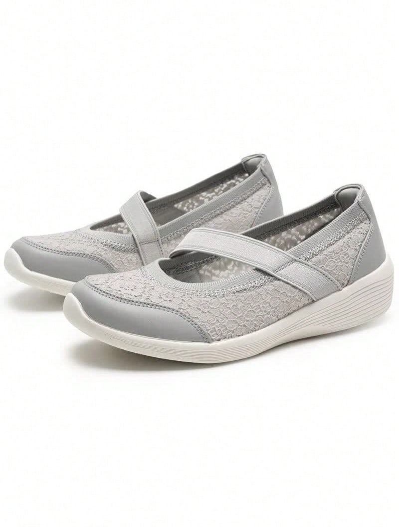 Skechers Sepatu Mary Jane Wanita dengan Hak Wedges Elastis, Sepatu Jalan Nyaman, Sepatu Slip-on - Light Grey - View 1