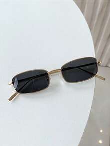 1pc Unisex Retro Gold Rim Small Square Frame Glasses, Suitable For Daily Wear - Multicolor - View 5
