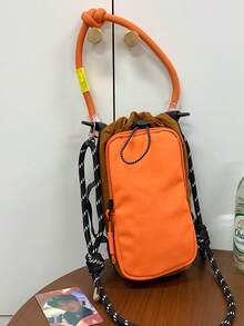 1 pieza Cartera de teléfono colorida de dopamina para mujer, bolso de viaje de verano para mujer, bolso bandolera y de hombro para mujer, bolso de moda con cordón y múltiples bolsillos, material de nailon portátil, puede almacenar cartera de mujer, cosméticos, bolso casual para mujer, adecuado para vacaciones de verano, viaje de negocios, esencial de viaje, bolso de mujer de alta calidad es un gran regalo de vacaciones - Naranja - Ver 2
