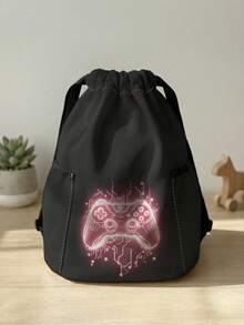 1pc Drawstring Backpack, Multi-Scenario Universal, Extra Large Capacity, Ultra-Lightweight & Portable, Durable, Highly Attractive, Foldable Storage Bag, Cartoon Game Console Print Pattern Children's Drawstring Sports Backpack, Dust-Proof Storage, Suitable For Outdoor Travel, Fitness, Daily Commute And School Use - Multicolor - View 8