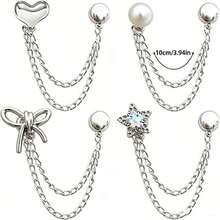 4pcs Multi-Function Clothing Clips, Metal Material, Star, Heart, Bow Shapes, Suitable For Shirts, Clothing, Pants, Can Be Used As Cuff Clips, Button Clasps, Or Cute Decorative Cuff/Sleeve Button Chain Clips For Clothing Embellishment - Multicolor - View 7