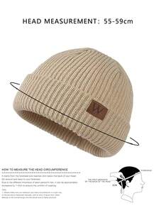 1pc Men's Leather Label W Beanie Knit Hat - Beanie - View 7