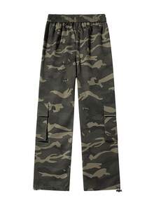 Men's Spring/Autumn Outdoor Workwear Camouflage Straight Leg Casual Pants, Street Vintage Fashion Versatile, Adjustable Elastic Cuffs - Army Green - View 2
