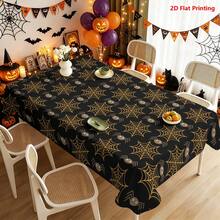 1/2pcs Halloween Tablecloth, Halloween Theme Orange Spider Web Pattern Polyester Tablecloth Suitable For Dining Table, Restaurant, Coffee Table, Kitchen, Picnic, Camping, Country Farmhouse Decor, Holiday Tabletop Arrangement - Multicolor - View 4