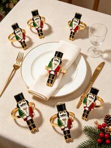 12pcs/6PCS/2PCS Christmas Painted Rhinestone Napkin Rings, Assorted Exquisite Christmas Napkin Rings, Christmas Home Party Table Decor Metal Napkin Rings, Christmas Restaurant Hotel Party Decor - Multicolor - View 25