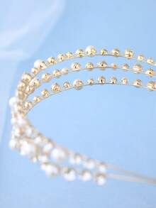 Elegant Gold Tone Pearl Crystal Bridal Headband Wedding Hair Accessories Women For Prom Party Birthday Pageant - Gold - View 8