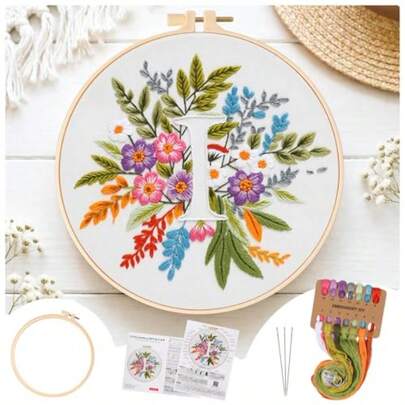 7.87 '' Embroidery Kits Plant Flower Leaf English Atterns For Beginners Adults, Easy To Learn Cross Stitch Kit For Home Office Decor