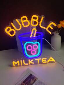 1PC Bubble Tea Neon Sign With USB Cable, Clear Acrylic LED Neon Light, Cute Colorful Milk Tea Cup With Straw, Tapioca Pearl Details And Glowing Letters For Boba Cafe, Dessert Shop, Restaurant, Home Bar, Dorm And Celebration Decor - Multi-color light - View 1