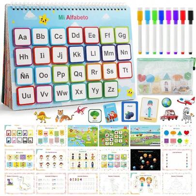Libro Ocupado Español para Niños, Libros de Caligrafía para Niños, Juguetes Didactico Sensoriales con 16 Temas, Montessori Actividades de Aprendizaje Preescolar, Navidad Cumpleaños