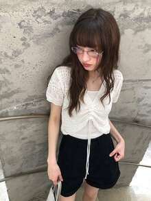 YCYC 韓式鏤空抽繩V領女款針織上衣 - 白色 - 查看 6