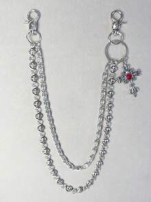 Cross Chain Pants Chain, Rhinestone Waist Chain With Lobster Clasp Pendant, Wallet Chain, Vintage Chain, Double Layer Chain, Hip Hop Punk, Jeans Chain, Pocket Chain, Keychain - Multicolor - View 5