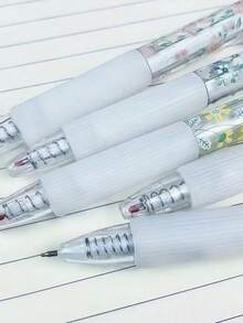 6pcs/5pcs/3pcs/2pcs/1pc/12pcs Floral Erasable Pens, Cute Writing Pen Set, Retractable, Black Quick-Drying Ink, 0.5mm Medium Tip, Decorated With Elegant Floral Patterns, Perfect For Smooth Writing In Journals And Office Supplies. - A - View 6