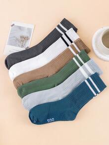 2/6 Pairs Random Women's Extended Mid-Calf Socks, Sports Versatile Striped Two-Bar College Style, Suitable For Yoga, Casual, Back To School, Home Wear - Multicolor - View 5