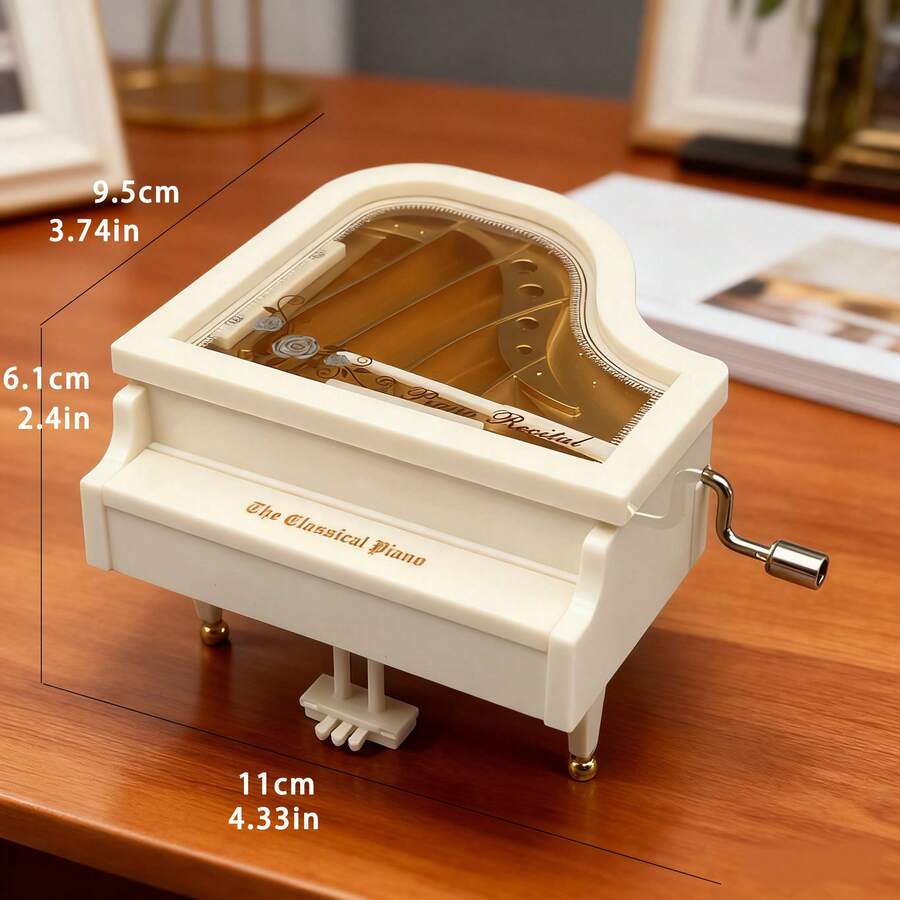 Hand-Crank Piano Music Box Ornament - Minimalist Home Decor Model Music Box Desktop Decoration Holiday Gift - 2070 White - View 1