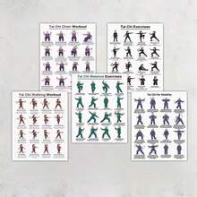 5-Piece Tai Chi Exercise Poster Set, Balance And Flexibility Training Charts, Seated Tai Chi And Walking Guide, Home Gym Wall Decor, Unframed Instructional Fitness Art Prints - 5-piece Set - View 7