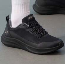 Skechers 女士拼接網面通勤舒適輕便緩震健步鞋日常通勤工作鞋 - 黑色 - 查看 3