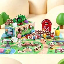 Children's Wooden Farm Toy Set, Montessori Farm Scene Building Game, Includes Vegetable Garden, Animal Models, Role-Play Educational Toy - Multicolor - View 11