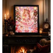 Kit de Pintura de Diamante 5D DIY com Perfuração Completa, Arte de Diamante Sem Moldura com Padrão de Menina Anjo de Natal Rosa com Lanterna e Boneco de Neve, Mosaico de Cena de Neve de Inverno Feito à Mão, Decoração de Parede Doméstica, Adequado para Adultos e Iniciantes como Presente de Feriado - Conjuntos - Visão 6
