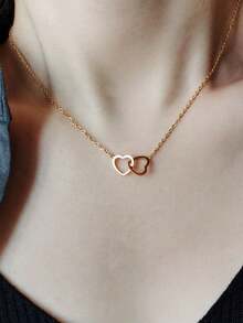 Double Ring Heart Necklace For Women, Light Luxury Niche Design, Ins Style Sweet Delicate Clavicle Chain, Versatile Accessory For Students - Double Heart Necklace - View 6