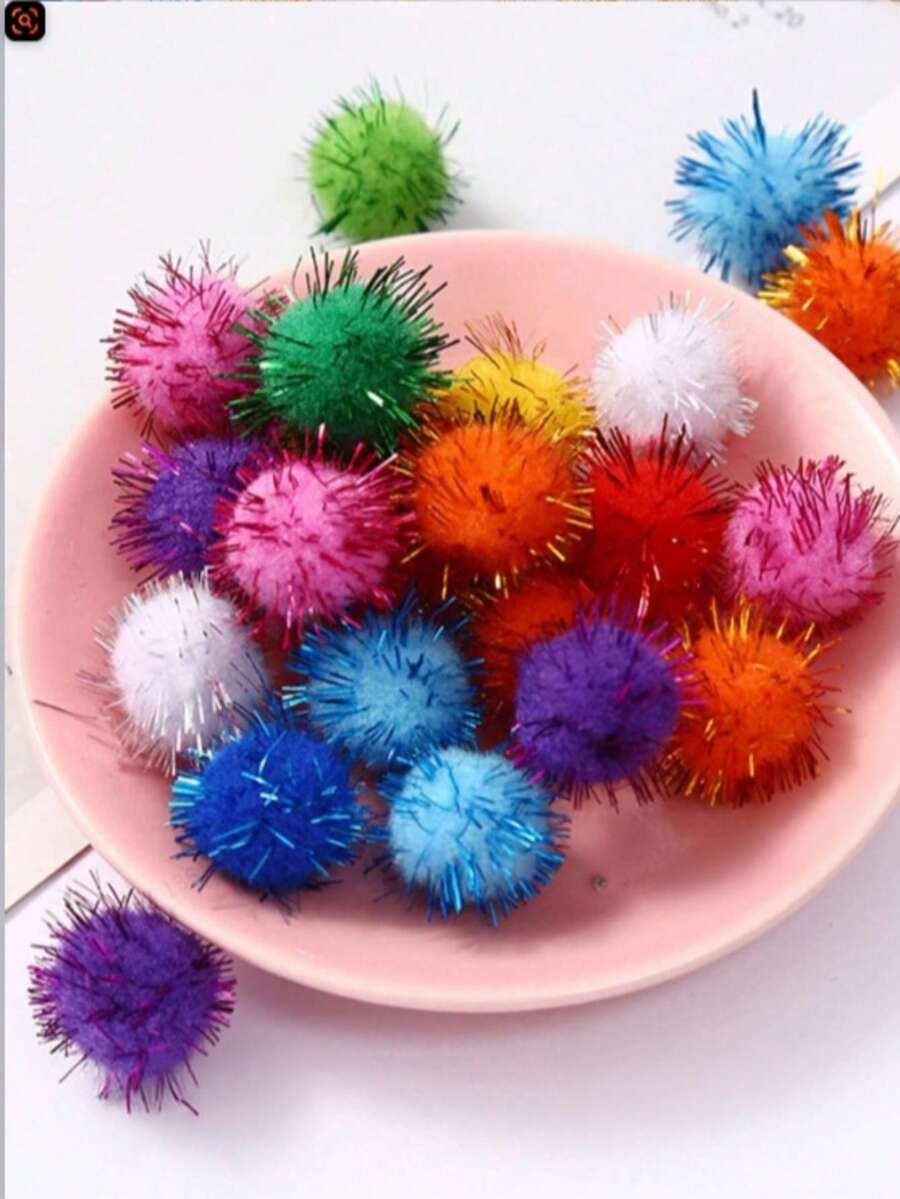 100pcs Cat Toy Balls, Random Colors, 2.5cm Plush Balls, Pet Cat Toy Balls, Plush Stress Relief Interactive Toy Balls