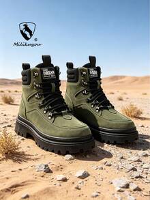 New Outdoor Men's Sports Shoes, Comfortable Non-Slip Casual Shoes, Thick Sole High-Top Hiking Shoes, Lightweight Outdoor Running Shoes, Random Pattern, Random Design (Material Updated, Color Difference, Not A Quality Issue) - Green - View 2